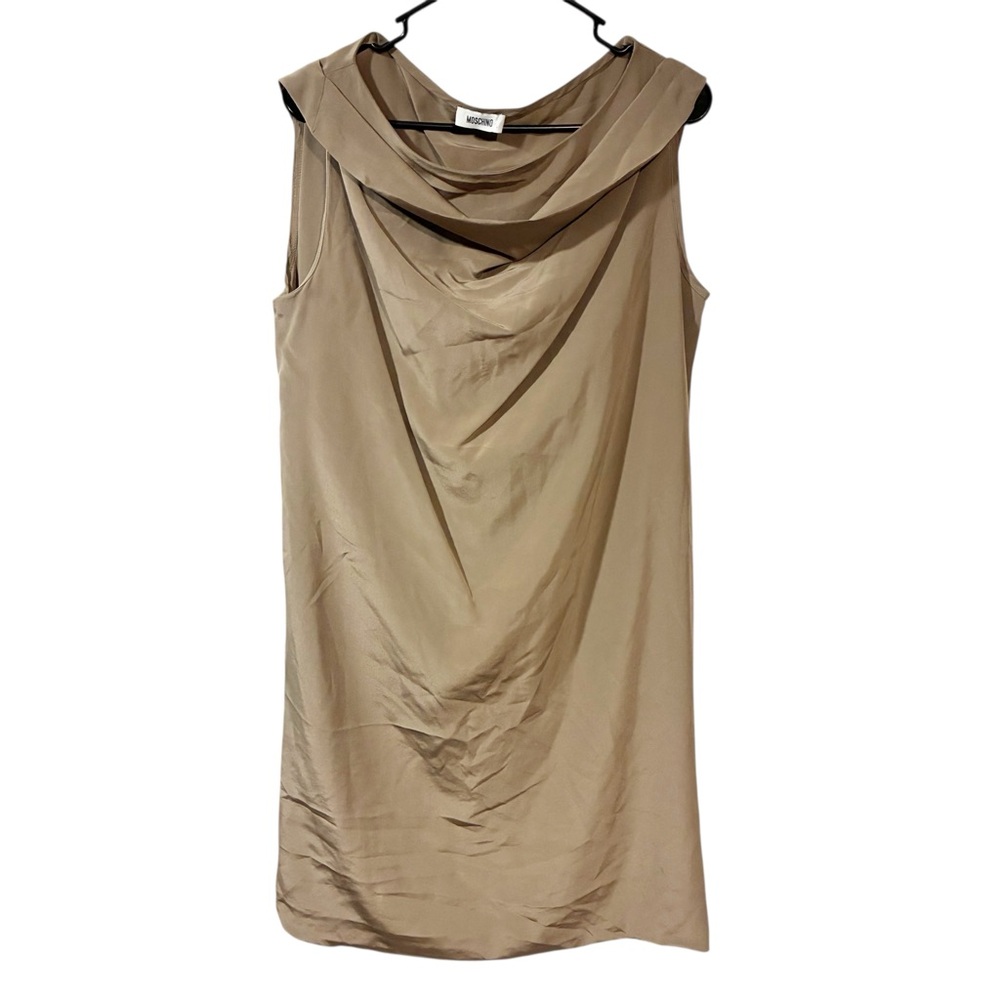 Moschino Tan 100% Silk Draped Sleeveless‎ Midi Dress Size 12